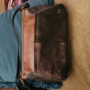 THE SAK Brown and Shimmer Bronze Leather Shoulder Bag..